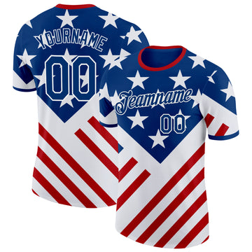 Custom US Navy Blue Red-White American Star Performance T-Shirt