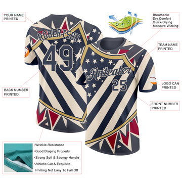 Custom Blue Red-Cream American Star Performance T-Shirt