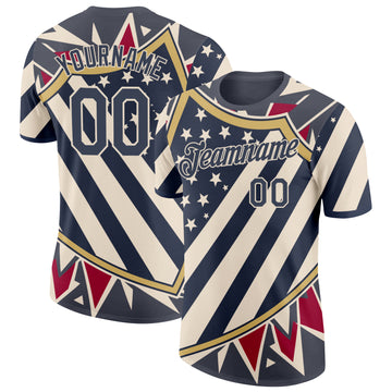 Custom Blue Red-Cream American Star Performance T-Shirt
