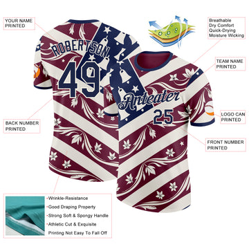 Custom Red Blue-Cream American Flower Performance T-Shirt