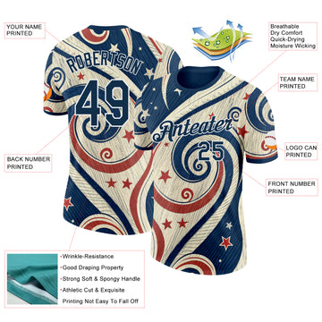 Custom Cream Blue Red-White American Star Performance T-Shirt