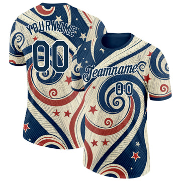 Custom Cream Blue Red-White American Star Performance T-Shirt