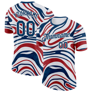 Custom White Blue-Red American Abstract Liquid Performance T-Shirt