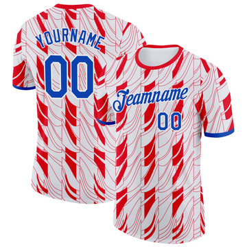 Custom White Thunder Blue-Red Australian Abstract Geometric Shape Performance T-Shirt