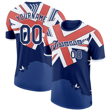 Custom Blue Navy Red-White Australian Flag Performance T-Shirt