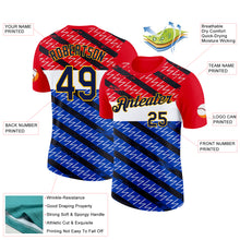 Laden Sie das Bild in den Galerie-Viewer, Custom Red Navy Blue Black Gold-White Netherlands Line Performance T-Shirt
