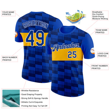 Custom Blue Royal Gold-White Sweden Line Performance T-Shirt