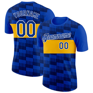 Custom Blue Royal Gold-White Sweden Line Performance T-Shirt