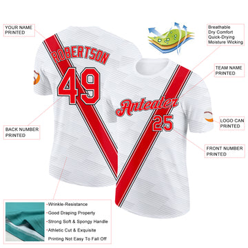 Custom White Fire Red-Black Canada Line Performance T-Shirt