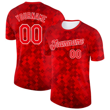 Custom Red Fire Red-White Canada Plaid Performance T-Shirt