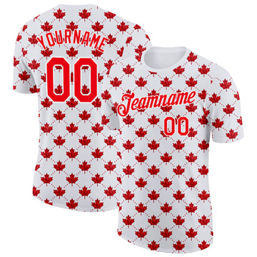 Custom White Fire Red Canada Maple Leaf Plaid Performance T-Shirt