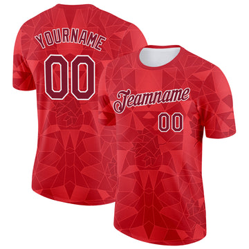 Custom Red Crimson-White Canada Geometric Shape Performance T-Shirt