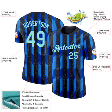 Custom Black Ice Blue-Thunder Blue Italy Stripe Performance T-Shirt