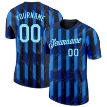 Load image into Gallery viewer, Custom Black Ice Blue-Thunder Blue Italy Stripe Performance T-Shirt
