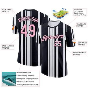 Custom Black Light Pink-White Italy Stripe Performance T-Shirt