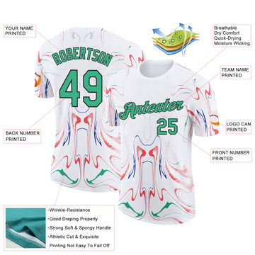 Custom White Green Red Blue-Black Italy Liquid Fluid Performance T-Shirt