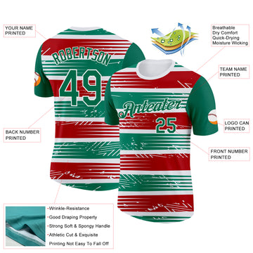 Custom White Kelly Green-Red Italy Line Performance T-Shirt