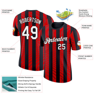 Custom Black White-Red Italy Stripe Performance T-Shirt