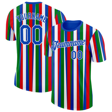 Custom Thunder Blue Green Red-White Italy Line Performance T-Shirt