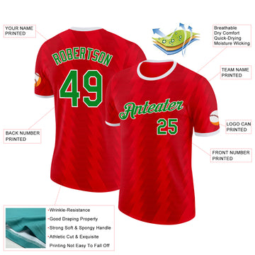 Custom Red Grass Green-White Wales Line Performance T-Shirt