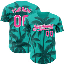 Load image into Gallery viewer, Custom Aqua Pink Teal-White Tropical Hawaii Palm Trees Authentic Baseball Jersey
