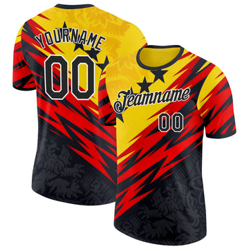 Custom Red Black Yellow-White Belgium Performance T-Shirt