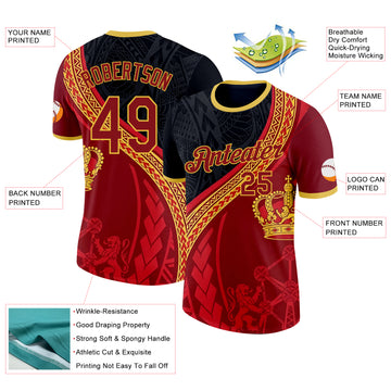 Custom Red Black-Yellow Belgium Performance T-Shirt