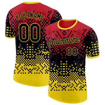 Custom Red Black-Yellow Belgium Mosaic Performance T-Shirt