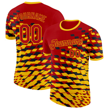 Custom Red Yellow-Black Belgium Geometric Performance T-Shirt