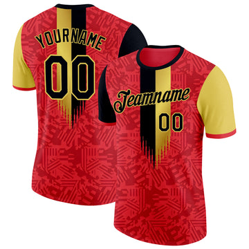 Custom Red Black-Yellow Belgium Performance T-Shirt