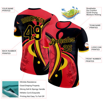 Custom Red Black-Yellow Belgium Abstract Performance T-Shirt