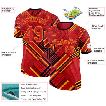 Custom Red Yellow-Black Belgium Abstract Performance T-Shirt