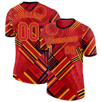 Custom Red Yellow-Black Belgium Abstract Performance T-Shirt