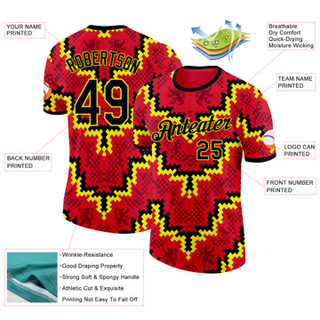 Custom Red Black-Yellow Belgium Mosaic Performance T-Shirt