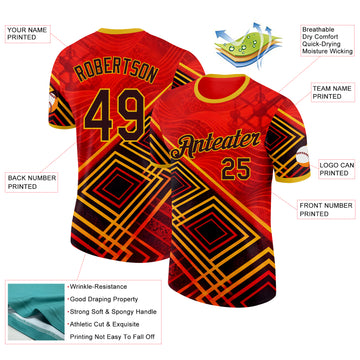 Custom Red Black-Yellow Belgium Geometric Performance T-Shirt