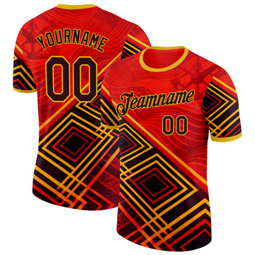 Custom Red Black-Yellow Belgium Geometric Performance T-Shirt