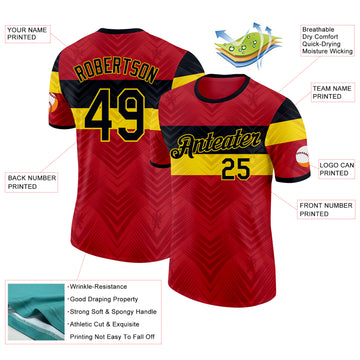 Custom Red Black-Yellow Belgium Performance T-Shirt