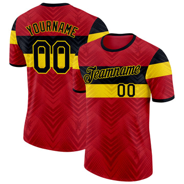 Custom Red Black-Yellow Belgium Performance T-Shirt