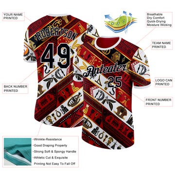 Custom White Black Red-Gold Egypt Performance T-Shirt