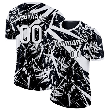 Custom Black White New Zealand Silver Fern Performance T-Shirt