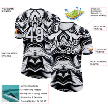 Custom Black White New Zealand Silver Fern Performance T-Shirt