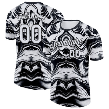Custom Black White New Zealand Silver Fern Performance T-Shirt