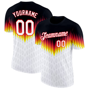 Custom Black White Fire Red Yellow-Gray Germany Zigzag Performance T-Shirt
