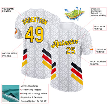 Custom White Yellow Red Gray-Black Germany Geometric Performance T-Shirt
