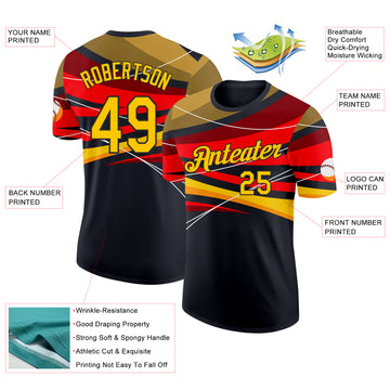 Custom Black Yellow-Red Germany Line Performance T-Shirt