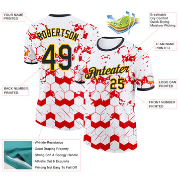 Custom White Black Red-Yellow Germany Abstract Geometric Performance T-Shirt