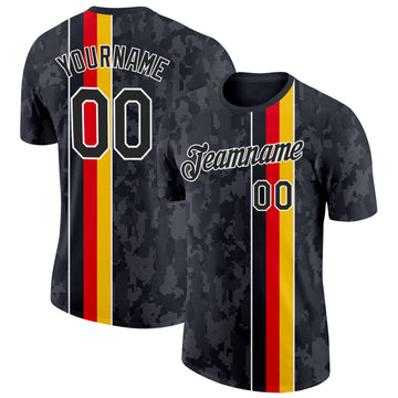 Custom Black Yellow Red-White Germany Stripe Performance T-Shirt