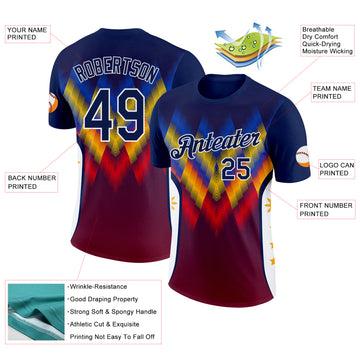 Custom Blue Navy Red Yellow-White Ecuador Line Performance T-Shirt