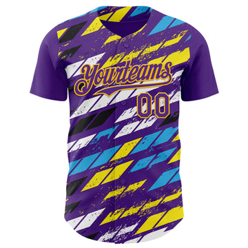 Custom Purple Yellow-Blue 3D Pattern Design Car Racing Formula Auto Motorsport Authentic Baseball Jersey