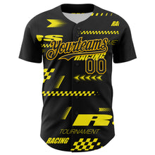 Загрузить изображение в средство просмотра галереи, Custom Black Yellow 3D Pattern Design Car Racing Formula Auto Motorsport Authentic Baseball Jersey
